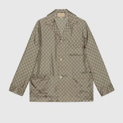 Gucci Gg Supreme Print Silk Jacket In Beige