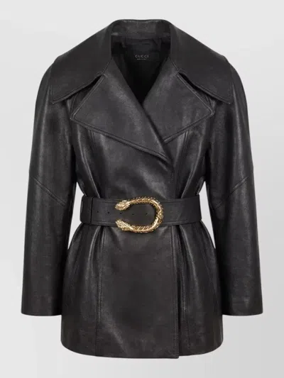 Gucci Jacket Belted Waist Gold Tone Hardware In Black