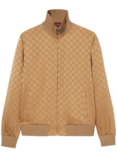 Gucci Gg Jacquard Zipped Jacket In Brown