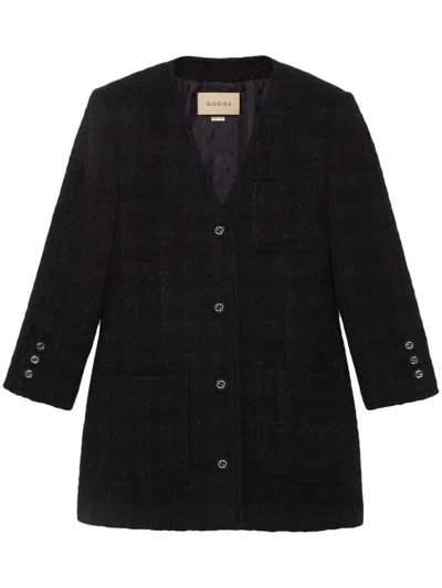 Gucci Tweed Single-breasted Jacket In Black