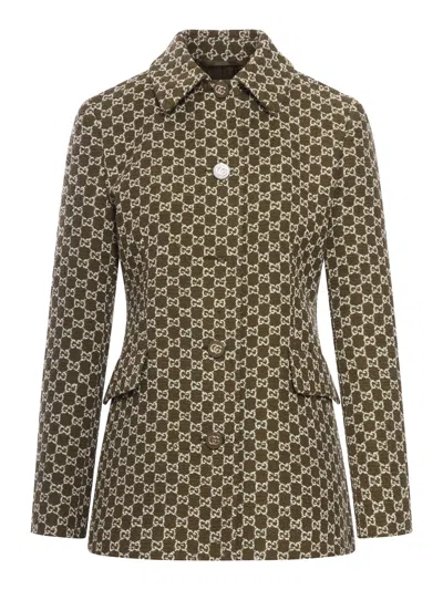 Gucci Jacket Gg Cotton Boulce` In Green