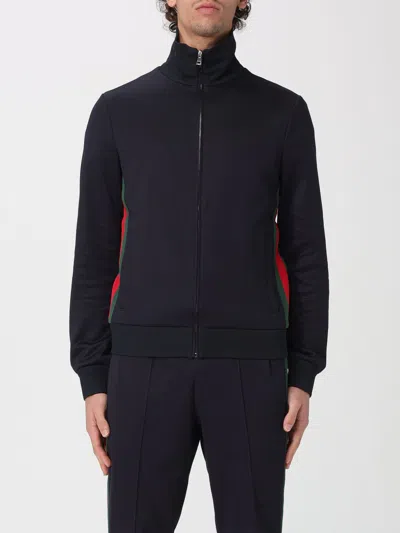 Gucci Technical Jersey Jacket With Zip And Web Tape In Blue