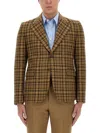 Gucci Double G Check-pattern Wool Blazer In Beige