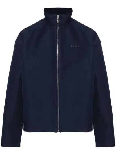 Gucci Jacket With Zipper And Embroidery In Blue