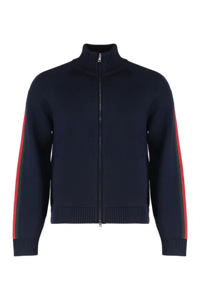 Gucci Jacket With Zipper In Knitted Wool In Blue