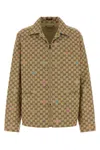 Gucci Beige Jacket With Classic Collar And Front Zip Closure In Gg Canvas Man In Brown