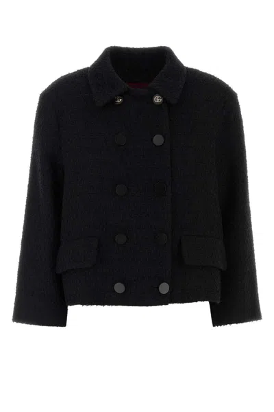 Gucci Double-breasted Wool Jacket Featuring Pockets In Black
