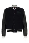 Gucci Logo-patch Wool And Leather Varsity Jacket In Blue