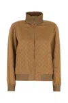 Gucci Beige High Neck Sweatshirt With Gg Motif In Viscose Woman In Brown