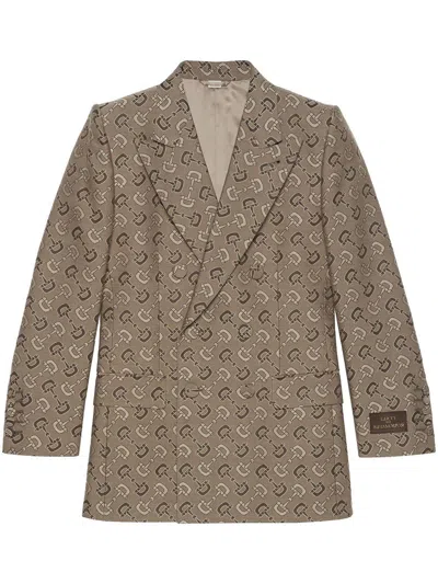 Gucci Maxi Horsebit Pattern Cotton Jacket In Neutrals