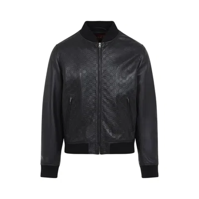 Gucci Gg Logo Leather Jacket In Black