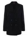 Gucci Double-breasted Velvet Coat Featuring Embroidery In Black