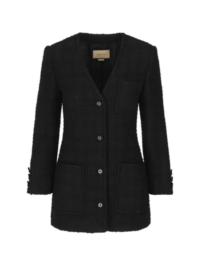 Gucci Wool Jacket V-neck Straight Hem In Black
