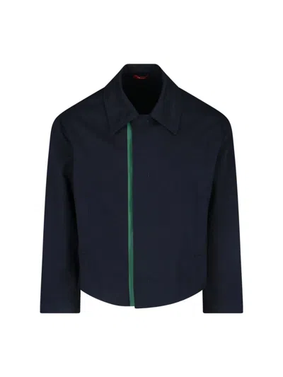 Gucci Cotton Gabardine Jacket With Embossed Logo In Blue