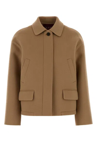 Gucci Boxy Silhouette Wool Blend Jacket In Brown