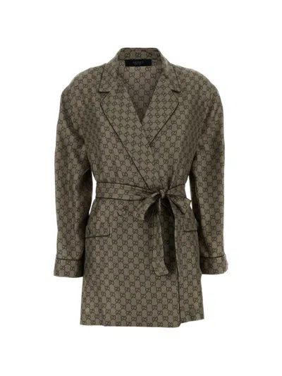 Gucci Printed Peaked Lapel Blazer In Green