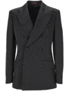 Gucci Gg Jacquard Button-up Blazer In Deep Ink