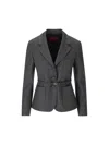 Gucci Double G Belted Wool Grisaille Blazer In Grey