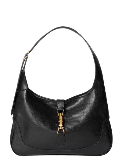 Gucci Women Jackie 1961 Hammered Leather Shoulder Bag In Black