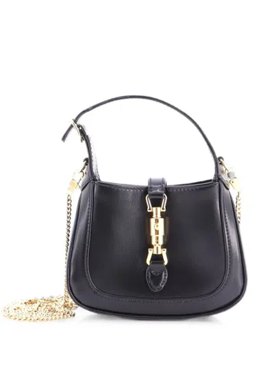 Pre-owned Gucci Jackie 1961 Chain Leather Super Mini Hobo Bag In Black