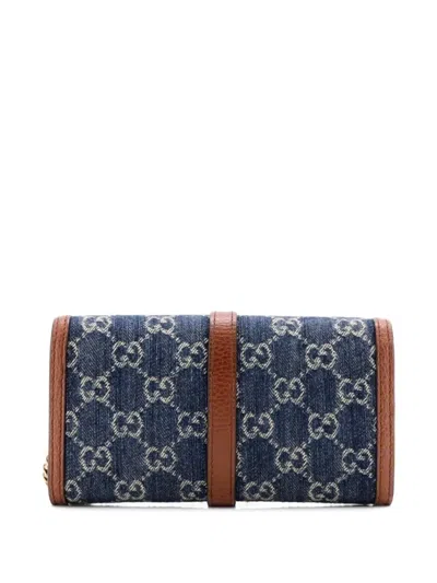 Pre-owned Gucci Jackie 1961 Continental Chain Wallet Gg Denim Clutch Bag In Blue