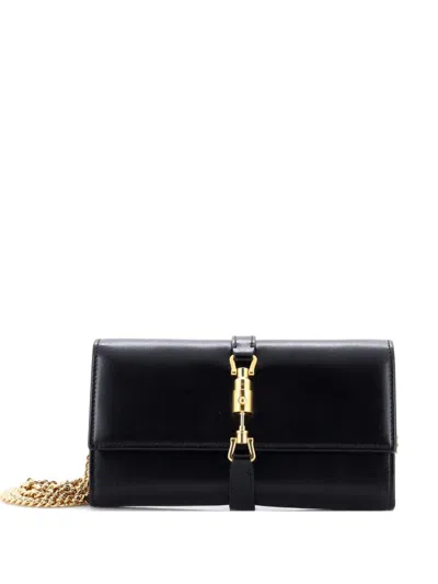Pre-owned Gucci Jackie 1961 Continental Chain Wallet Leather Crossbody Bag In Black