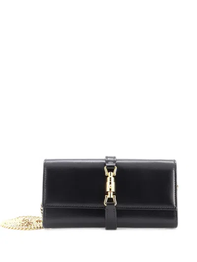 Pre-owned Gucci Jackie 1961 Continental Chain Wallet Leather Crossbody Bag In Black