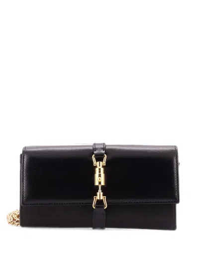 Pre-owned Gucci Jackie 1961 Continental Chain Wallet Leather Crossbody Bag In Black