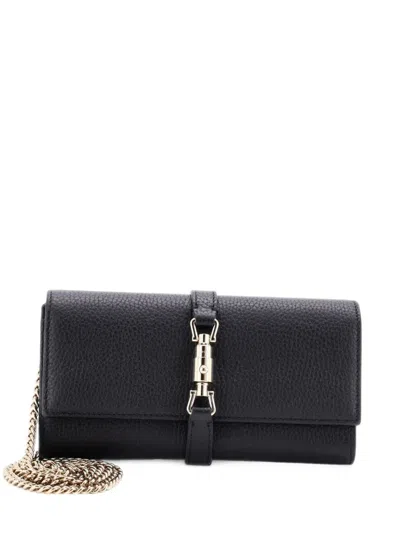 Pre-owned Gucci Jackie 1961 Continental Chain Wallet Leather Crossbody Bag In Black
