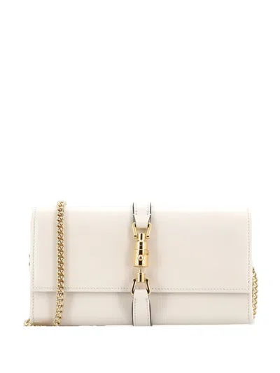 Pre-owned Gucci Jackie 1961 Continental Chain Wallet Leather Crossbody Bag In Neutral