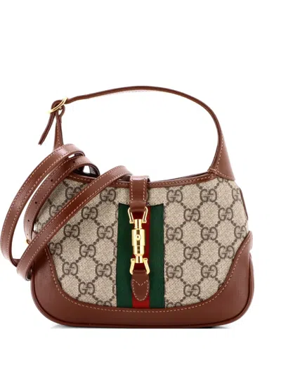 Pre-owned Gucci Jackie 1961 Gg Coated Canvas Mini Hobo Bag In Brown