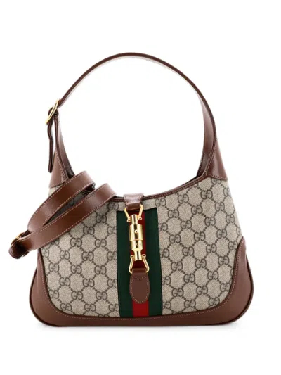 Pre-owned Gucci Jackie 1961 Gg Coated Canvas Small Hobo Bag In Brown
