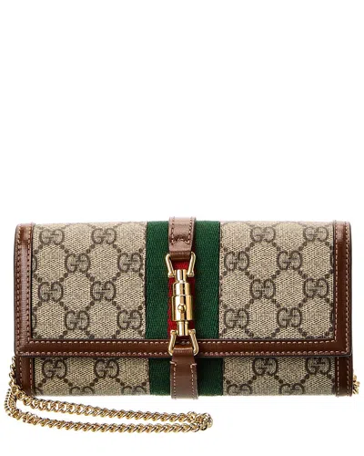 Gucci Jackie 1961 Gg Supreme Canvas & Leather Wallet On Chain In Brown