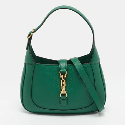 Pre-owned Gucci Jackie 1961 Green Leather Hobo
