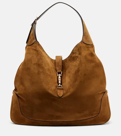 Gucci Jackie 1961 Large Suede Tote Bag In Brown