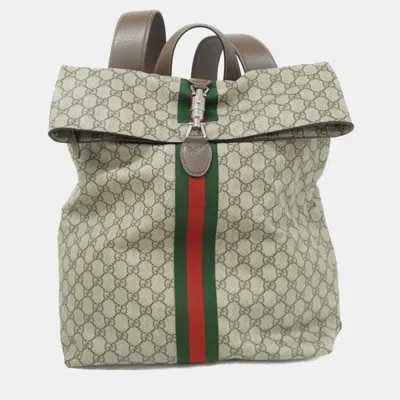 Pre-owned Gucci Jackie 1961 One Size Beige Gg Supreme Canvas Backpack Bag In Sand
