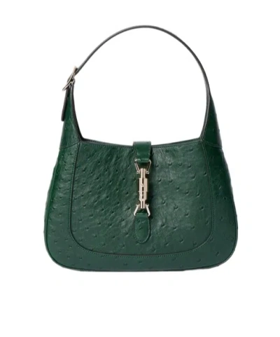 Gucci Jackie 1961 Ostrich Medium Bag In Green
