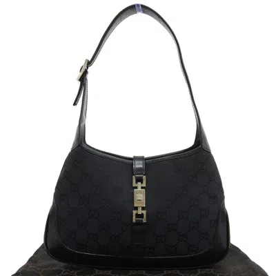 Pre-owned Gucci Jackie Black Canvas Leather Shoulder Bag ()