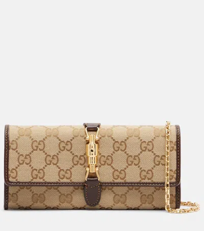 Gucci Jackie Gg Canvas Wallet On Chain In Brown