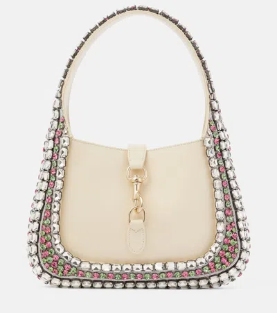 Gucci Jackie Medium Crystal-embellished Leather Shoulder Bag In White