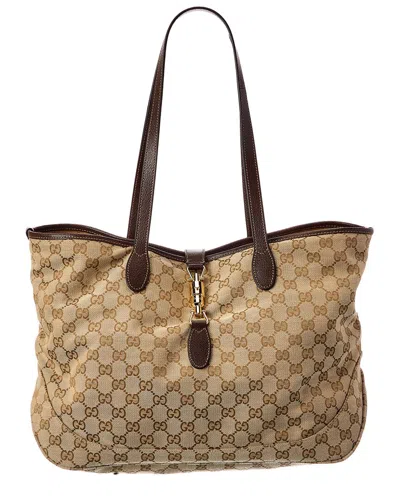 Gucci Jackie Medium Gg Canvas & Leather Tote In Brown