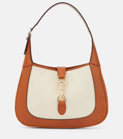 Gucci Jackie Small Leather-trimmed Shoulder Bag In Brown