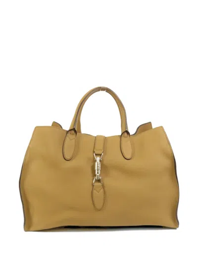 Pre-owned Gucci Jackie Soft Calfskin Tote Bag In Neutral