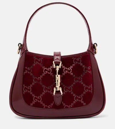Gucci Jackie Velvet And Leather Tote Bag In Burgundy