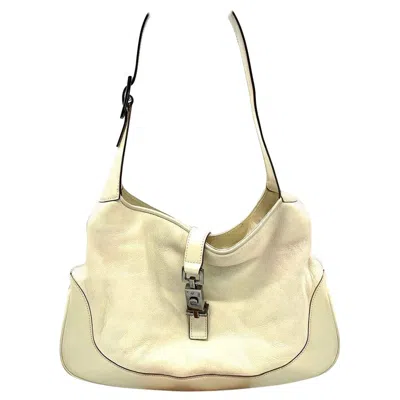 Pre-owned Gucci Jackie Vintage Soft White Leather Bag Medium With Fur Lining