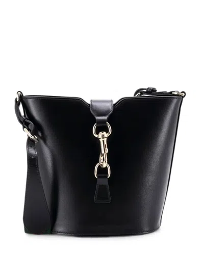 Pre-owned Gucci Jackie Web Leather Bucket Bag In Black