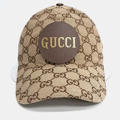 Pre-owned Gucci Jacquard Beige Brown Cap In Sand