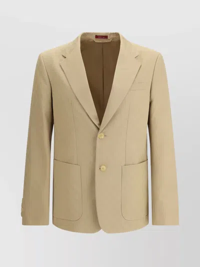 Gucci Jacquard Blazer Gg Pattern Lapels Pockets In Neutral