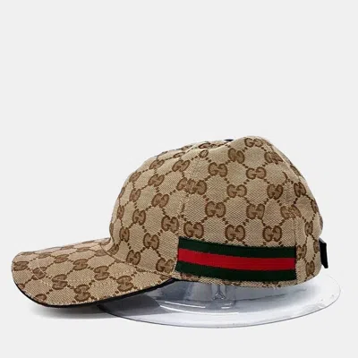 Pre-owned Gucci Jacquard Cap In Sand