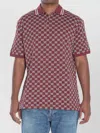 Gucci Men Red Polo Shirt With Striped Classic Collar In Gg Jacquard Cotton Man In Pink
